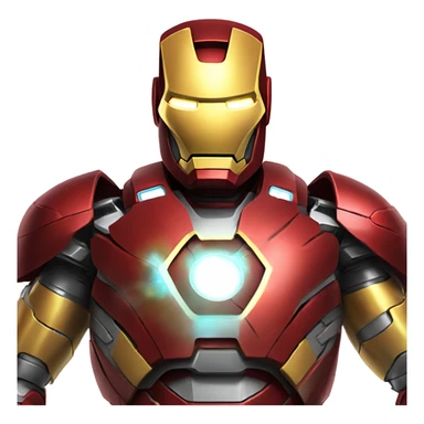 iron man in his red and yellow armour woth a glowing arc reactor sticker