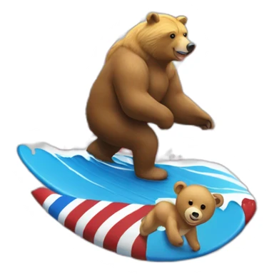 Donald trump and a bear on a surf zing the American flag sticker