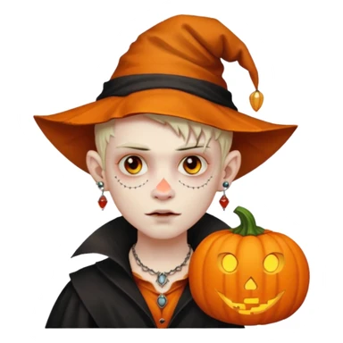 wampire boy with pumpkin hat and face tattooed and extra big earing sticker