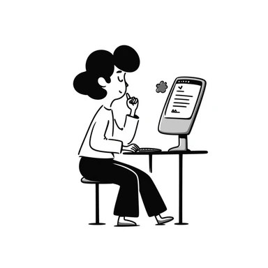 Person with calm expression, breathing deeply, finger hovering over keyboard, email draft visible sticker