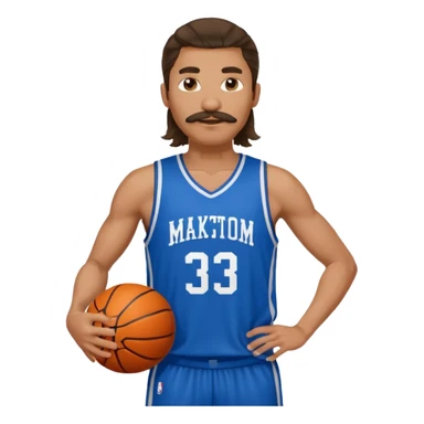 long haired man basketball player blue jersey with mustache holding basket ball sticker
