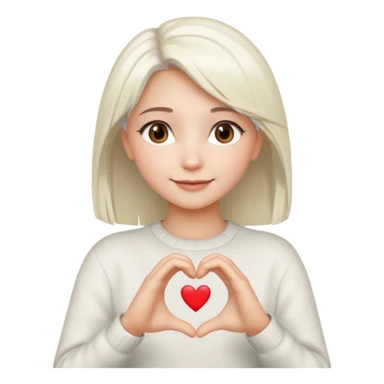 Beautiful girl. Platinum-colored hair just below the shoulders, straight, brown eyes, sweet smile. Hands in the shape of a heart. sticker