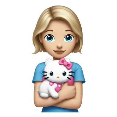 Girl with brown blond hair blue eyes holding a hello kitty  sticker