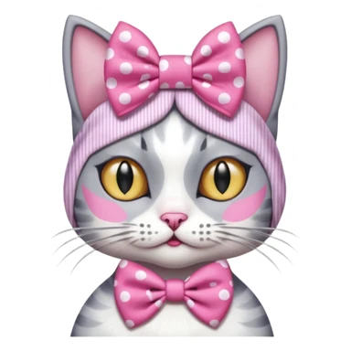 Evil Gray and white evil cat with a pink polka dot dress and with a pink polka dot bow on the Head  sticker