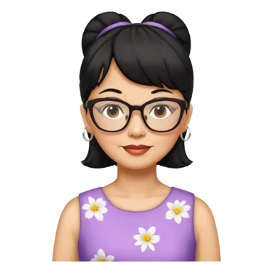 filipino woman black hair in one pony tail with straight bangs and big glasses, 60 yr old, nice dress

 sticker