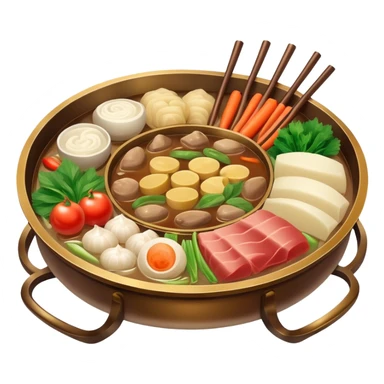 Classic Chinese bronze hotpot with ingredients sticker