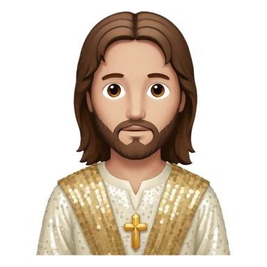 Jesus Christ from The Bible with long brown hair, ivory sequin outfit sticker
