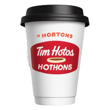 “Red Tim Hortons coffee cup with large white ‘Tim Hortons’ logo in script, black plastic lid, and a simple, clean design.” sticker