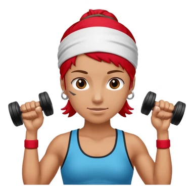 athlete with red headband, hold a mini dumbbell sticker