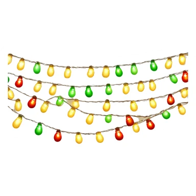 garlands with small bulbs emitting warm light. The light bulbs are multicolored (red, green, yellow) or in one golden tone. The garland should look bright and festive sticker