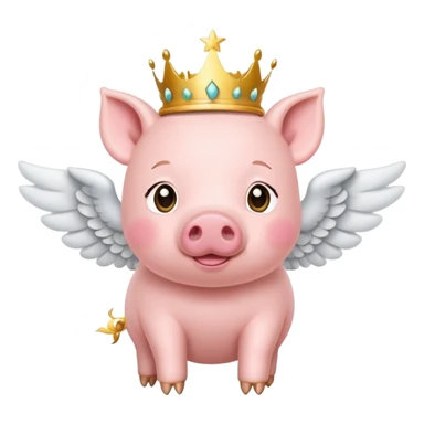 a cute little pink pig flying with angel wings and gold crown on it's head sticker