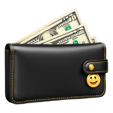 Rich emoji style black leather wallet with dollar bills, luxury money vibe, premium 3D emoji, ultra clean, high detail, no background
 sticker