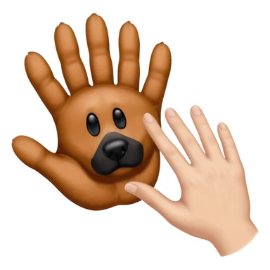 there is a drawing of a human hand gently reaching toward a dog’s paw. The dog has brown fur with black areas, and the paw is extended like it’s about to touch the person’s fingers sticker