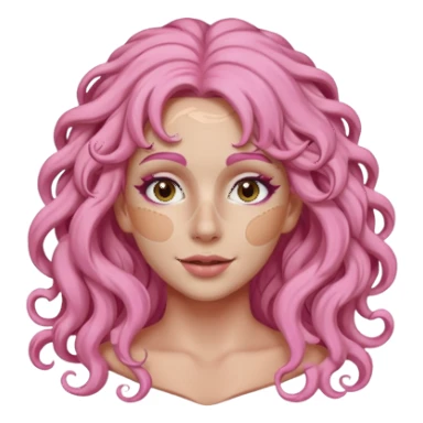 pink haired very long curly haired woman with full full face clay mask sticker