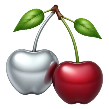 A pair of cherries emoji made of liquid silver chrome, smooth rounded shapes, glossy metallic surface, subtle sensual vibe, luxury sexy aesthetic, iOS emoji style, centered, clean white background sticker