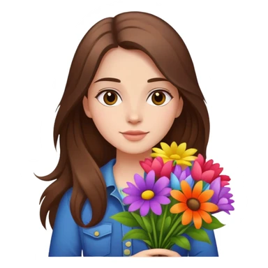 Cool girl with long brown hair holding a bouquet of flowers sticker