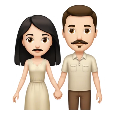 Tall white man with brown mustache goatee AND a short pale woman with long black hair, holding hands sticker