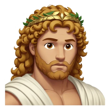 Cinematic Realistic Hercules Portrait, depicted as a classical Greek hero merging the fierce masculinity of the lion-wrestling Hercules with the refined face of Michelangelo's David. His light tan, chiseled skin glows with timeless strength, and his thick, curly, golden brown hair cascades in natural, sculpted curls reminiscent of a warrior’s mane. Draped in a flowing white robe with delicate golden accents and crowned with a traditional Greek laurel wreath, his intense, determined eyes exude noble might, all rendered under dynamic natural lighting with a mythic, radiant glow. sticker