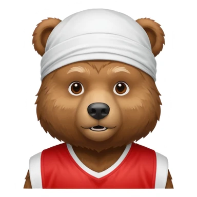 cute Russian grizzly bear wearing a white durag and a red basketball jersey sticker