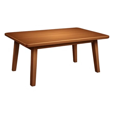Generate a 3D  table ： warm brown wood, subtly textured, slightly angled perspective, clean edges, realistic but minimal shading, on a transparent or plain white background. Keep the design simple and clearly readable at small sizes sticker