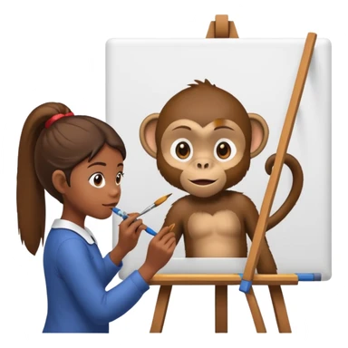 The girl looks like a monkey is painting picture of  monkey on the wall sticker