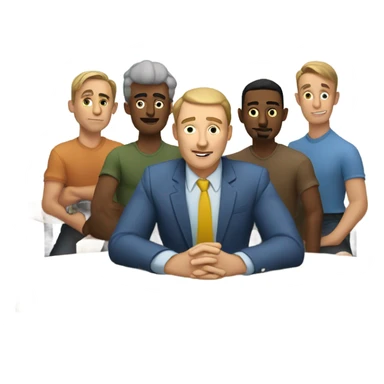 6 Caucasian men sitting at a round table sticker