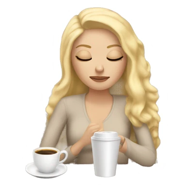 White Girl with blonde hair sipping coffee with eyes closed and beige blanket around head laying down on couch  sticker