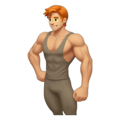 garcon animé roux avec des muscleset une coupe vers l'avant sticker