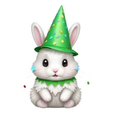 Rabbit in Green Party Hat – white bunny with cone party hat and confetti. sticker