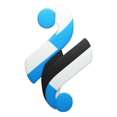 A black oval with a bold white "T" symbol in the center, featuring a vertical line that splits into two curved arms at the top, and two inward-curving blue shapes below the arms. Minimalistic and clean design. sticker