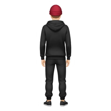fullbody Mysterious shy caucasian man in black hoodie on head, hands in pockets and black pants rear backview sticker
