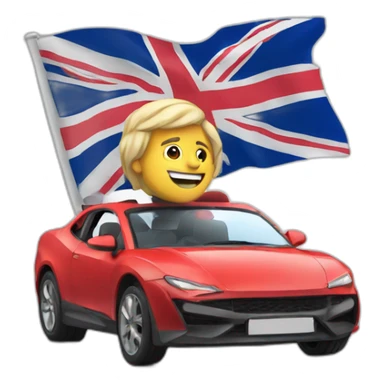 a muscular man driving a car with the uk flag on it* sticker