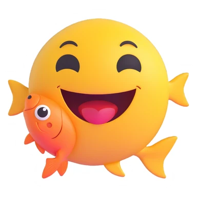 3D smiley emoji, round shape, lucky fish, lucky face sticker