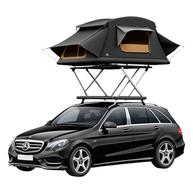 black Mercedes-Benz car with roof tent sticker