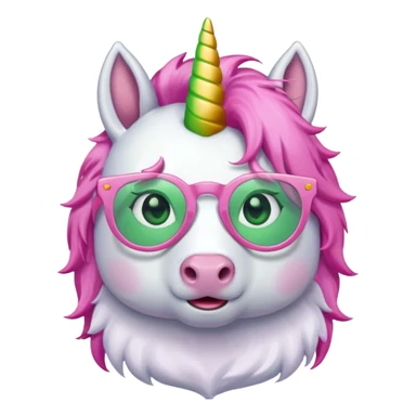 unicorn with green glasses and pink hair sticker