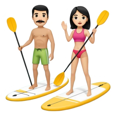 Make a couple paddle boarding both white skin and black hair and the guy has a black mustache  sticker