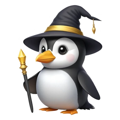 A penguin wearing a wizard hat and holding a magic wand sticker