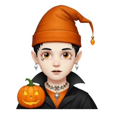 wampire boy with pumpkin hat and face tattooed and extra big earing sticker