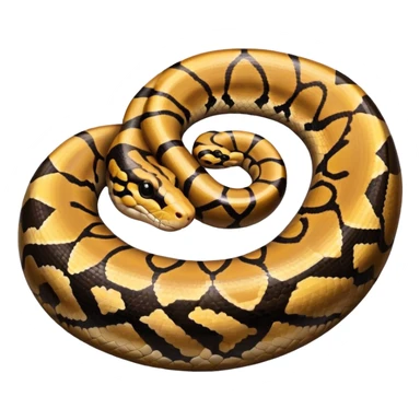 A photo-realistic top-down view of a Ball Python gently coiled into a tight spiral, with its head resting peacefully at the center. The pattern flows smoothly around the curves of its body, emphasizing its natural camouflage and calm demeanor. sticker