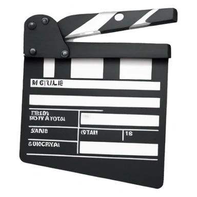An emoji of a film clapperboard, featuring a rectangular shape with a hinged top that is marked with black and white stripes, symbolizing movie production and cinema sticker
