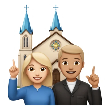 couple pointing to a church in the background sticker