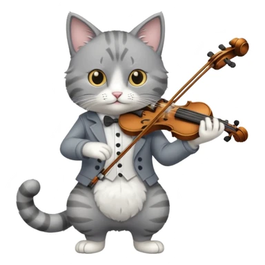 grey cat play violin, long full body sticker