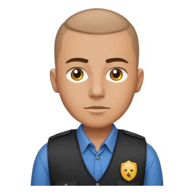 Security guard with buzzcut, vest on with button up underneath sticker