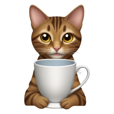 hazel eyed brown Tabby cat holding a cup of tea sticker