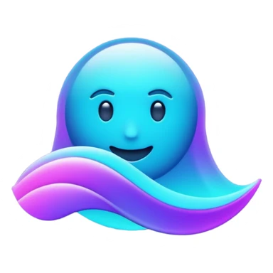futuristic minimalistic emoji icon, abstract holographic wave or pulse symbolizing "Many voices. One purpose. One future", neon purple and cyan gradient, glowing aura, dark sci-fi background, 1:1 aspect ratio sticker