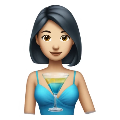Pretty Asian girl wearing blue dress drinking martini sticker
