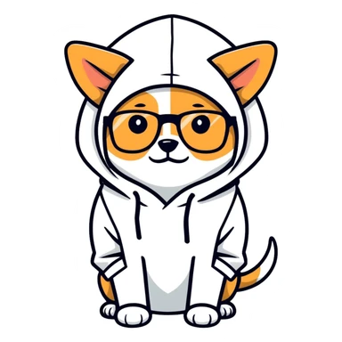 Dog wearing a hoodie with glasses sticker