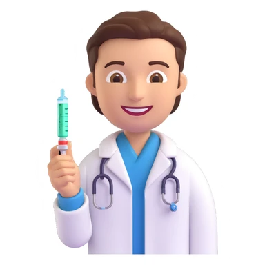 happy doctor with syringe, 3D emoji style sticker