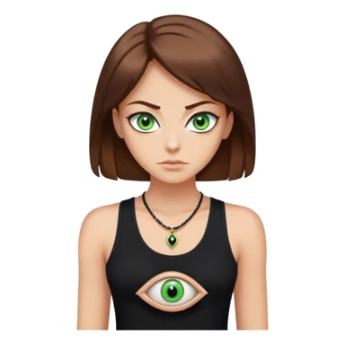 Person with hookah brown hair green eyes and a black tank top wearing an evil eye necklace sticker