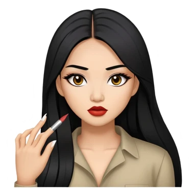 baddie with Asian and Latina features, long straight black hair, makeup sticker